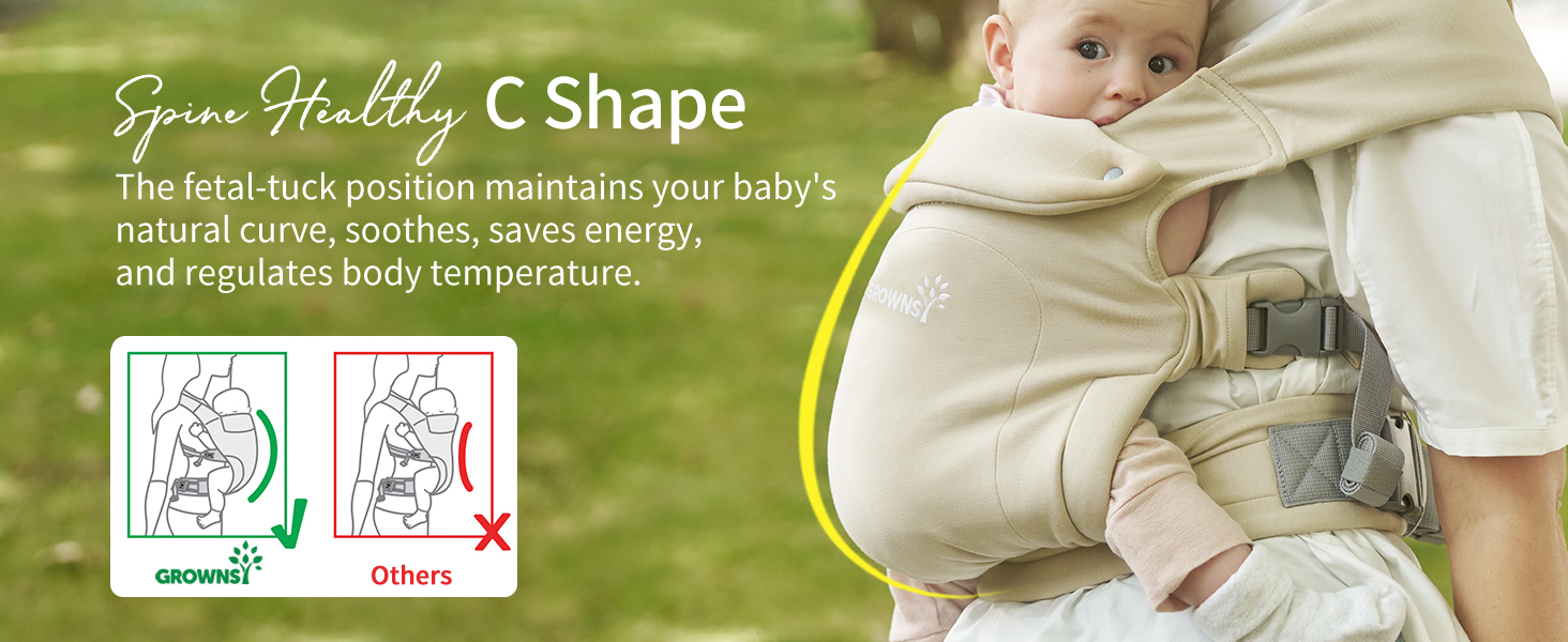 Cargador ergonomico de bebe certificado para la cadera con postura de asiento en M y soporte de columna en C